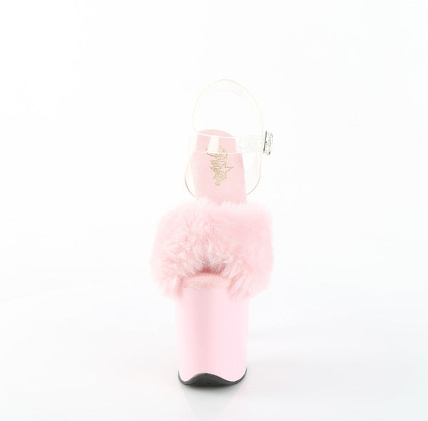 FLAMINGO-808FUR Plateau Sandaletten Rosa Lack Kunstfell von Pleaser – Ansicht 2