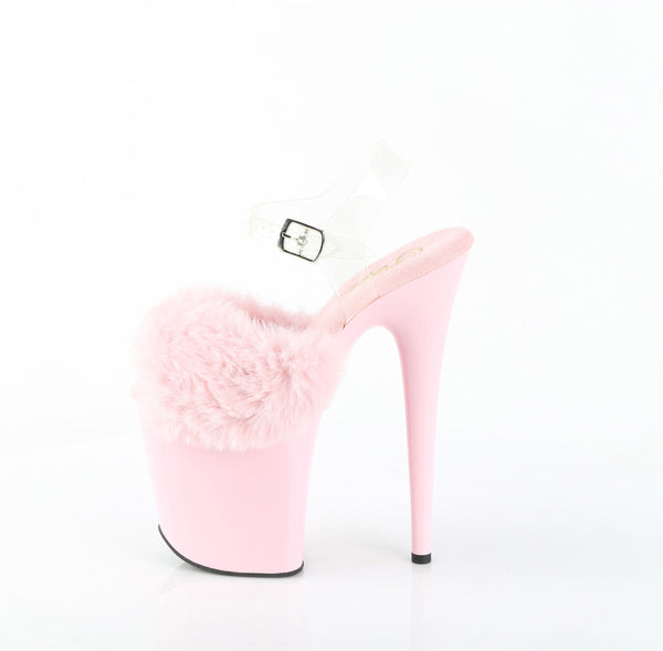 FLAMINGO-808FUR Plateau Sandaletten Rosa Lack Kunstfell von Pleaser – Ansicht 3