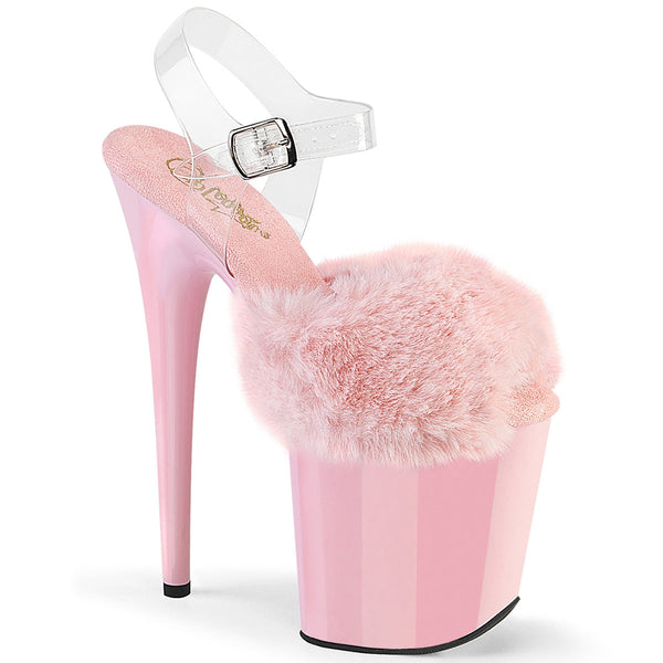 FLAMINGO-808FUR Plateau Sandaletten Rosa Lack Kunstfell von Pleaser
