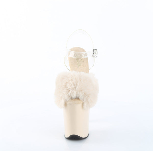 FLAMINGO-808FUR Plateau Sandaletten Beige Lack Kunstfell von Pleaser – Ansicht 2