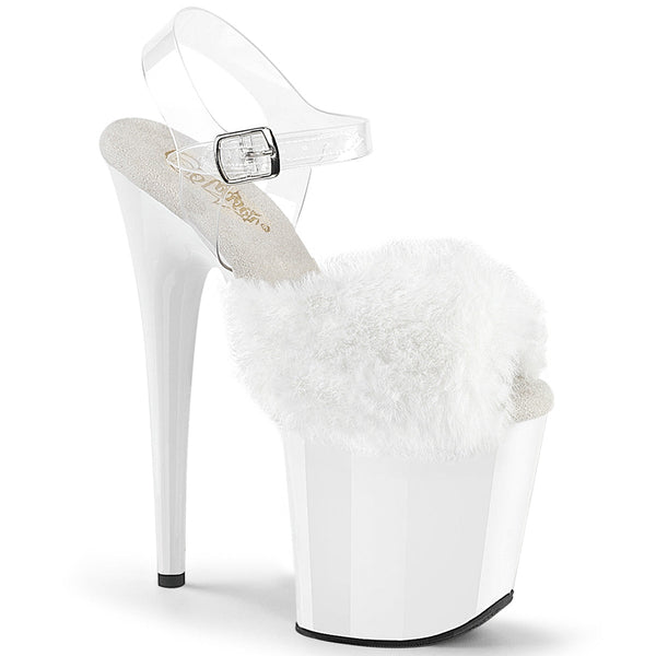 FLAMINGO-808FUR Plateau Sandaletten Weiß Lack Kunstpelz von Pleaser