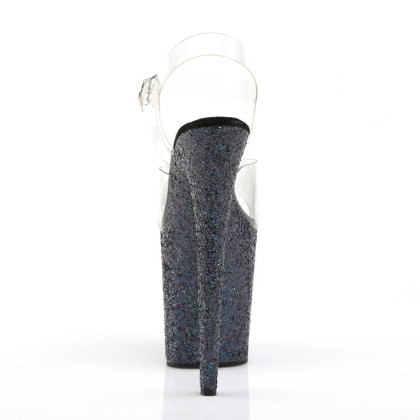 FLAMINGO-808LG Plateau Sandaletten Schwarz Glitzer von Pleaser – Ansicht 4