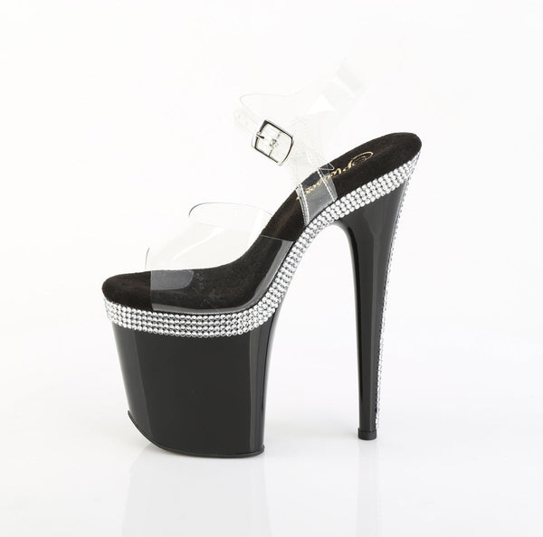 FLAMINGO-808MLS Plateau Sandaletten Schwarz Lack Strass von Pleaser – Ansicht 3