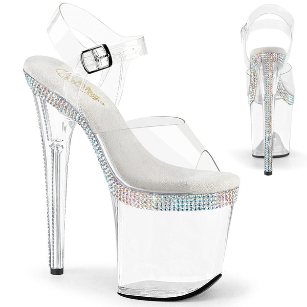 FLAMINGO-808MLS Plateau Sandaletten Transparent Strass von Pleaser