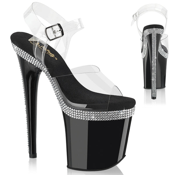 FLAMINGO-808MLS Plateau Sandaletten Schwarz Lack Strass von Pleaser