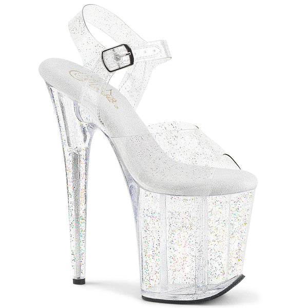 FLAMINGO-808MMG Plateau Sandaletten in Transparent-Glitzer von Pleaser