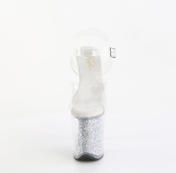 FLAMINGO-808PREM-RSI Plateau Sandaletten Glitzer/ Transparent von Pleaser – Ansicht 2
