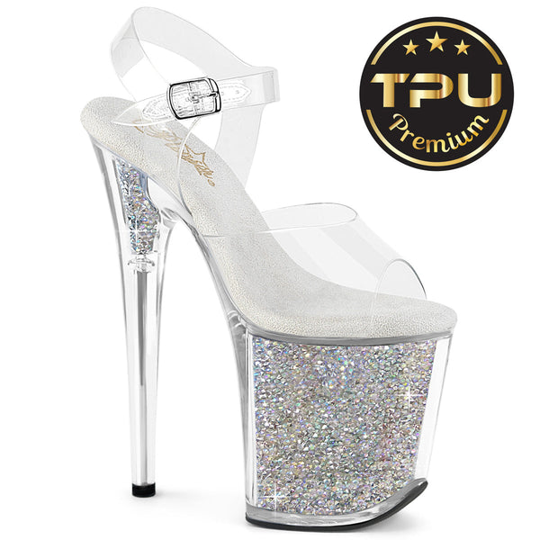 FLAMINGO-808PREM-RSI Plateau Sandaletten Glitzer/ Transparent von Pleaser