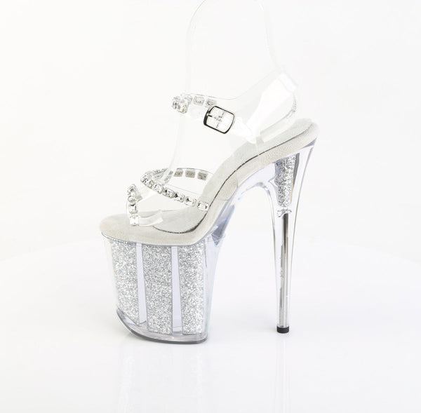 FLAMINGO-808PREM-STN Plateau Sandaletten Silber Glitzer von Pleaser – Ansicht 3