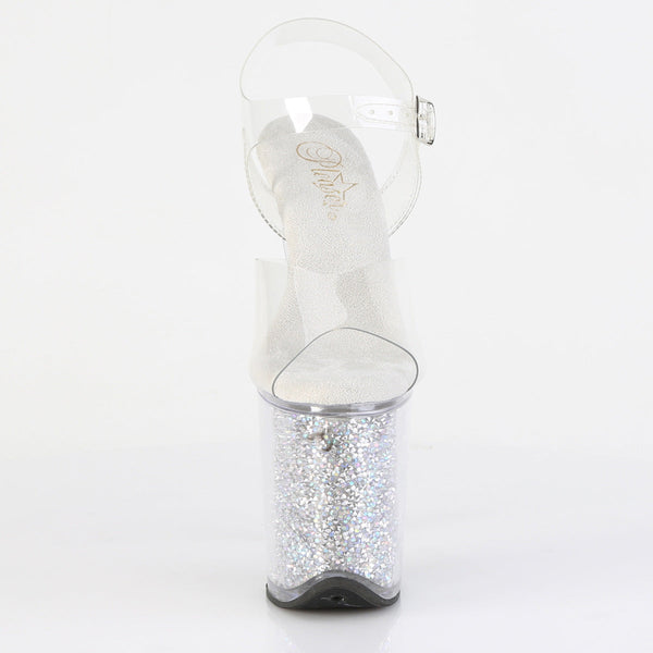 FLAMINGO-808RSI Plateau Sandaletten Silber/Transparent Glitzer von Pleaser – Ansicht 2