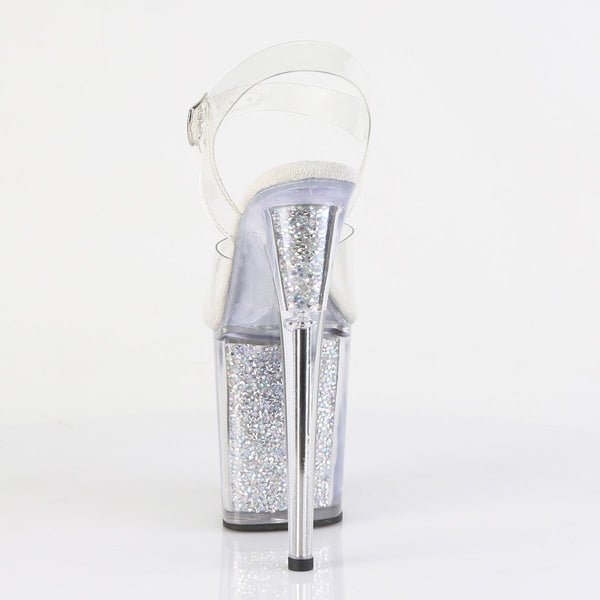 FLAMINGO-808RSI Plateau Sandaletten Silber/Transparent Glitzer von Pleaser – Ansicht 4