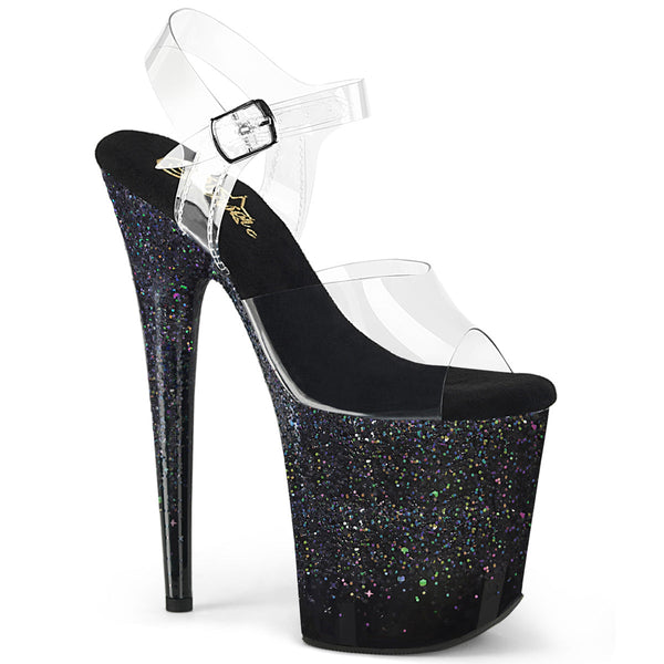 FLAMINGO-808SS Plateau Sandaletten Schwarz mit Glitzer von Pleaser