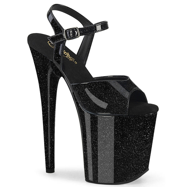 FLAMINGO-809GP Plateau Sandaletten Schwarz Glitzer von Pleaser