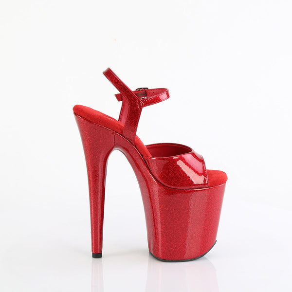 FLAMINGO-809GP - Plateau High Heel Sandaletten - Rot Lack mit Glitzer von Pleaser – Ansicht 5