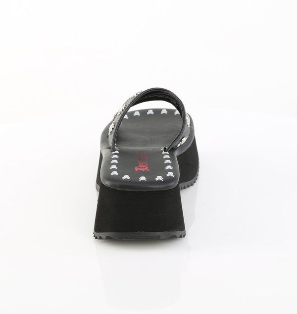FLIP-05 Plateau Pantoletten schwarz Totenköpfe Riemchen von DemoniaCult – Ansicht 4