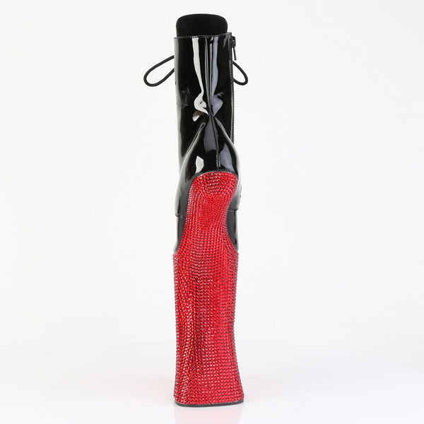 FORBIDDEN-1020BEJ Plateau Pony Stiefeletten - Schwarz Lack/Rot Strass von Pleaser – Ansicht 4
