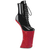 FORBIDDEN-1020BEJ Plateau  Pony Stiefeletten - Schwarz Lack/Rot Strass | Pleaser