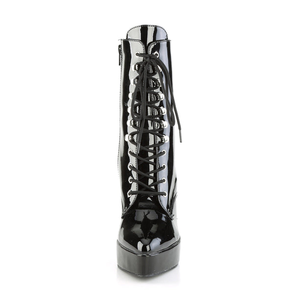 INDULGE-1020 Plateau Stiefeletten Lack Schwarz von Devious – Ansicht 2