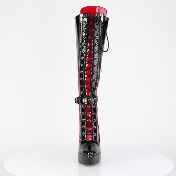 INDULGE-2028 Plateau Stiefel - Rot/Schwarz Lack von Devious – Ansicht 2