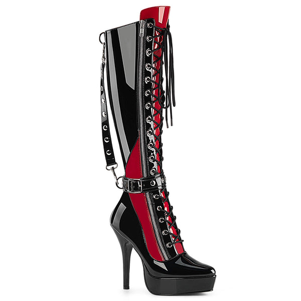 INDULGE-2028 Plateau Stiefel - Rot/Schwarz Lack von Devious