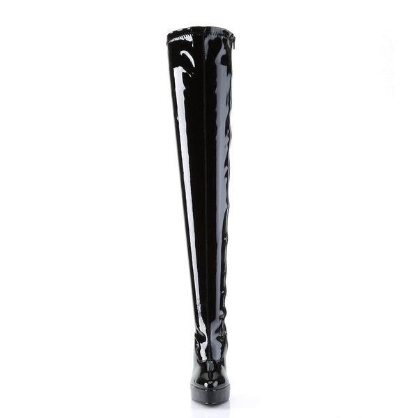 INDULGE-3063 Plateau Overknee Stiefel Lack Schwarz von Devious – Ansicht 2