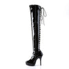 INDULGE-3063 Plateau Overknee Stiefel Lack Schwarz von Devious – Ansicht 3