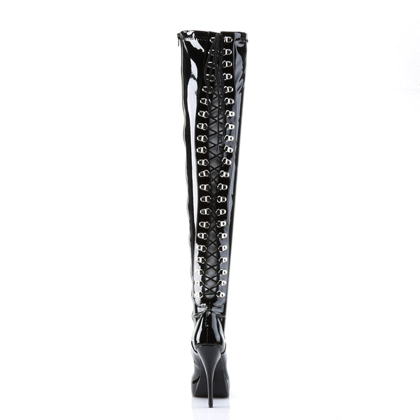 INDULGE-3063 Plateau Overknee Stiefel Lack Schwarz von Devious – Ansicht 4