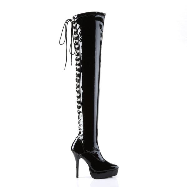 INDULGE-3063 Plateau Overknee Stiefel Lack Schwarz von Devious – Ansicht 5