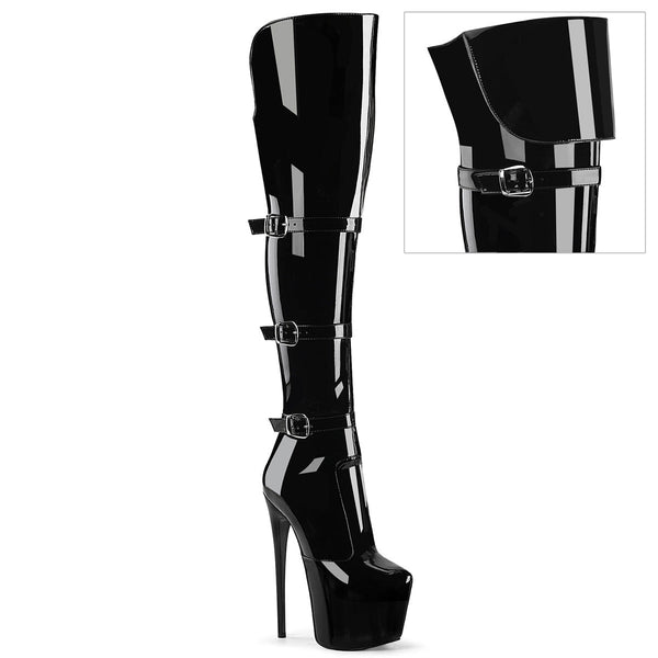 JUBILANT-3018 Overkneestiefel Plateauschuhe Schwarz von Pleaser