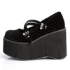 KERA-10 Plateau Schuh schwarz samt Fledermaus Schnallen Mary Janes von DemoniaCult – Ansicht 3