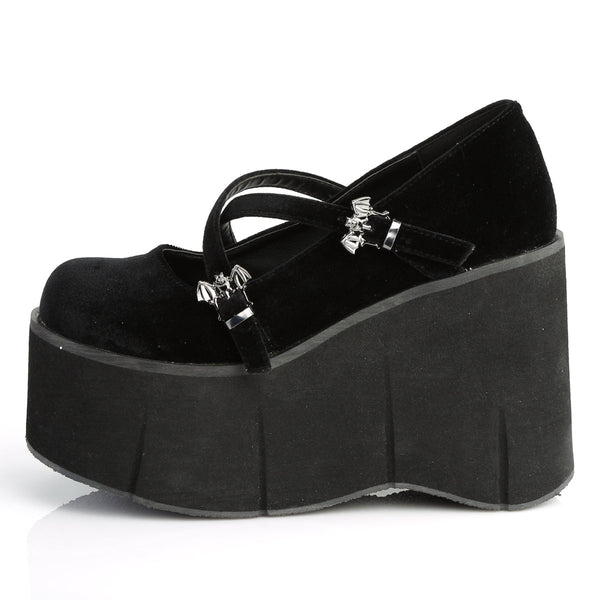 KERA-10 Plateau Schuh schwarz samt Fledermaus Schnallen Mary Janes von DemoniaCult – Ansicht 3