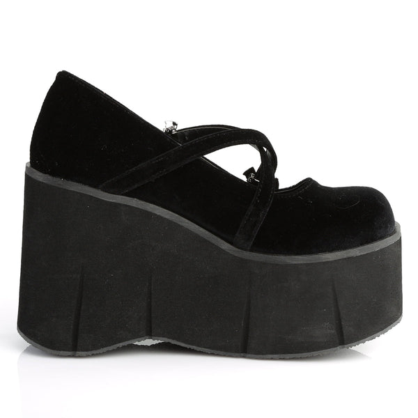 KERA-10 Plateau Schuh schwarz samt Fledermaus Schnallen Mary Janes von DemoniaCult – Ansicht 5