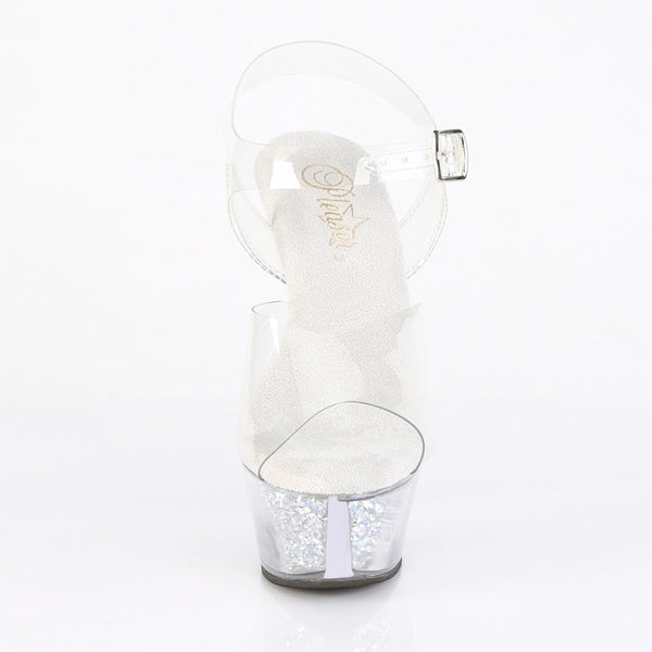 KISS-208RSI Plateau High Heel Sandaletten - Silber/Transparent Glitzer von Pleaser – Ansicht 2