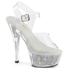 KISS-208RSI Plateau High Heel Sandaletten - Silber/Transparent Glitzer von Pleaser