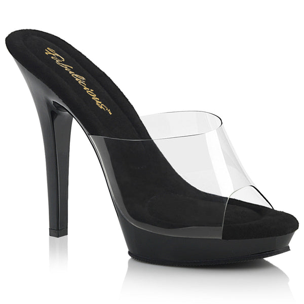 LIP-101 Plateau Pantoletten Transparent/Schwarz von Fabulicious