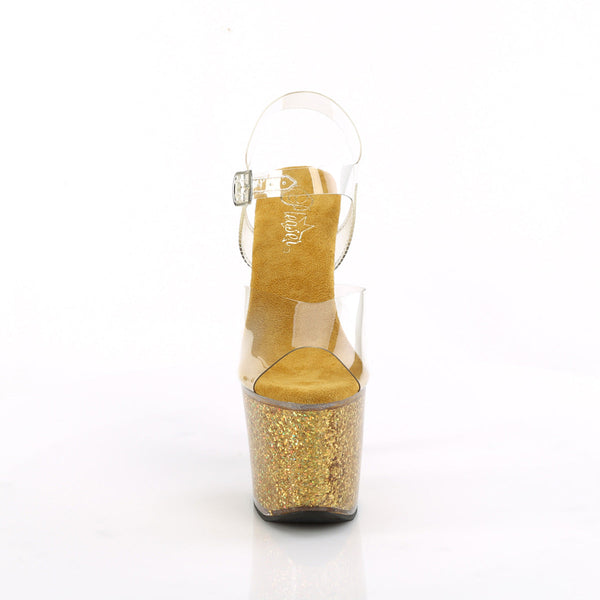LOVESICK-708SG - Plateau High Heel Sandaletten - Gold Glitzer von Pleaser – Ansicht 2