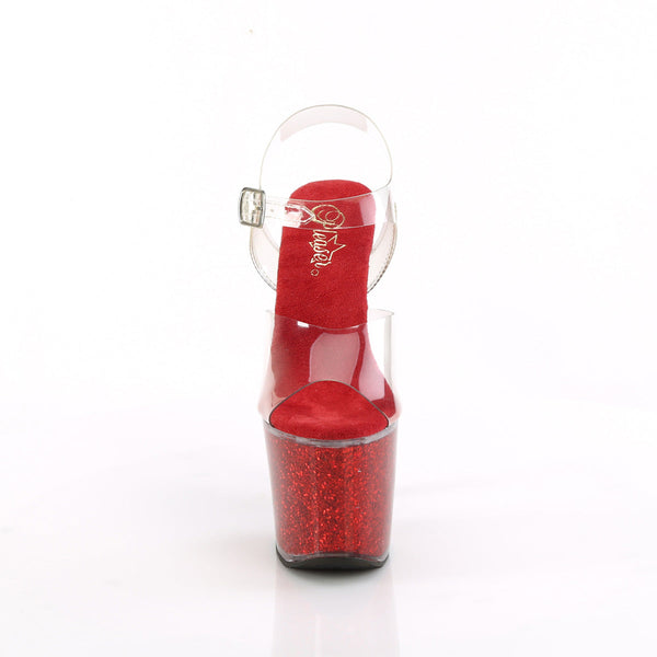 LOVESICK-708SG - Plateau High Heel Sandaletten - Rot Glitzer von Pleaser – Ansicht 2