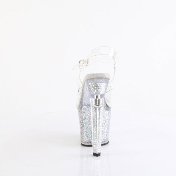 LOVESICK-708SG - Plateau High Heel Sandaletten - Transparent/Silber Glitzer von Pleaser – Ansicht 4