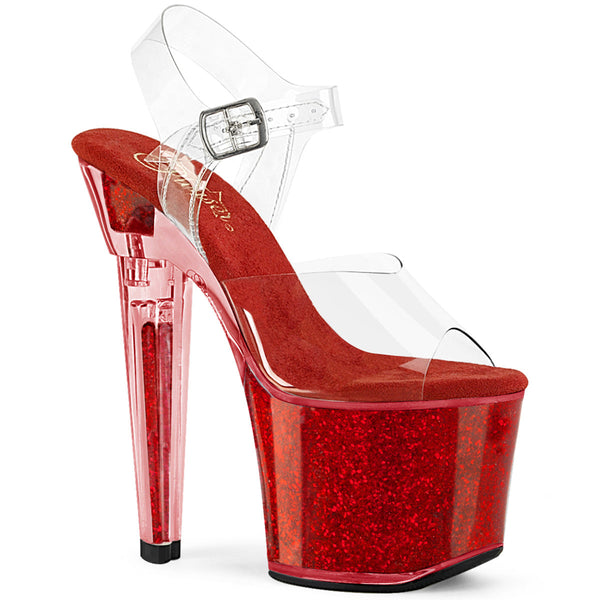 LOVESICK-708SG - Plateau High Heel Sandaletten - Rot Glitzer von Pleaser