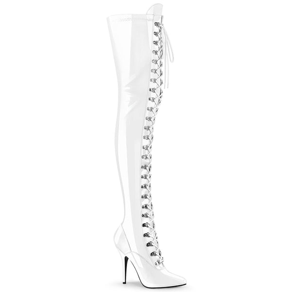 SEDUCE-3024 Overknee Stiefel Lack Weiß von Pleaser