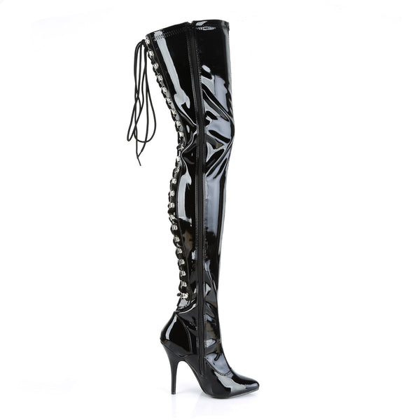 SEDUCE-3063 Overknee Stiefel Schwarz Lack von Pleaser