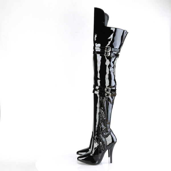 SEDUCE-3080 Overknee Stiefel mit Peitsche - Schwarz lack von Pleaser High Heels – Ansicht 3