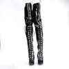 SEDUCE-3082 Overknee Stiefel mit Schnürung und Peitsche - Schwarz lack von Pleaser High Heels – Ansicht 2