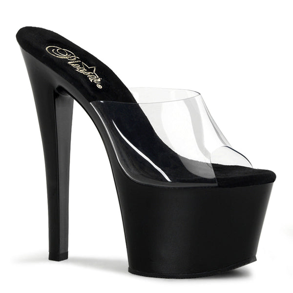 SKY-301 Plateau Pantoletten Transparent/Schwarz von Pleaser