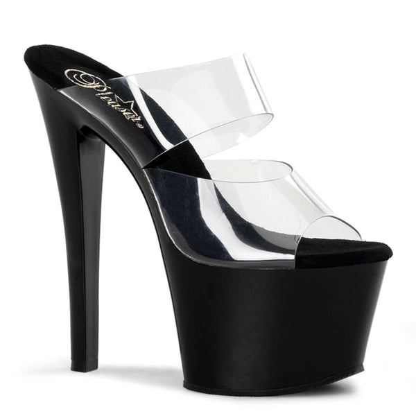 SKY-302 Plateau Pantoletten Transparent/Schwarz von Pleaser