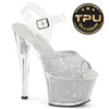SKY-308PREM-RSNT Sandalette Plateauschuhe Silber Glitzer von Pleaser