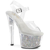 SKY-308RSI Plateau High Heel Sandaletten - Silber/Transparent Glitzer von Pleaser