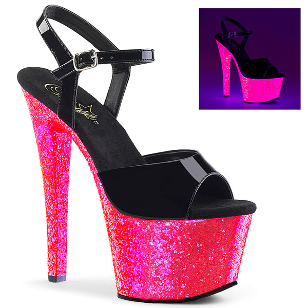SKY-309UVLG Plateau Sandaletten - Schwarz/Neon Pink UV von Pleaser
