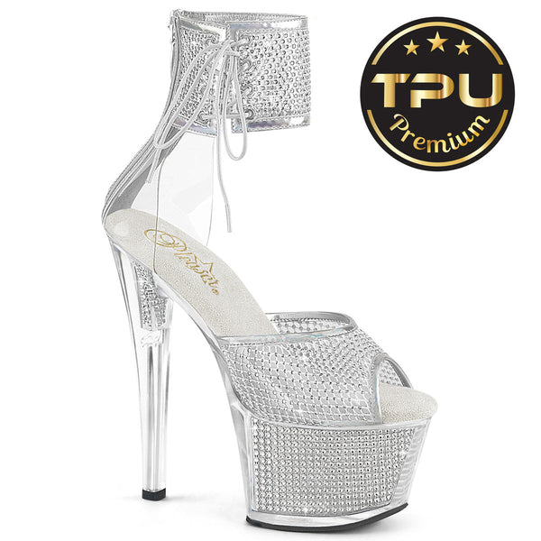 SKY-324PREM-RSNT Sandalette Plateausachuhe Transparent Glitzer von Pleaser