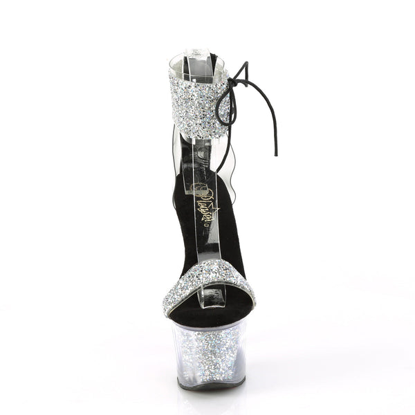 SKY-327RSI - Plateau High Heel Sandaletten - Silber/Schwarz mit Strass von Pleaser – Ansicht 2
